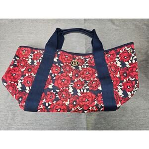 Tommy Hilfiger Floral Tote Red Blue Painted Floral Canvas Double Handle Lined